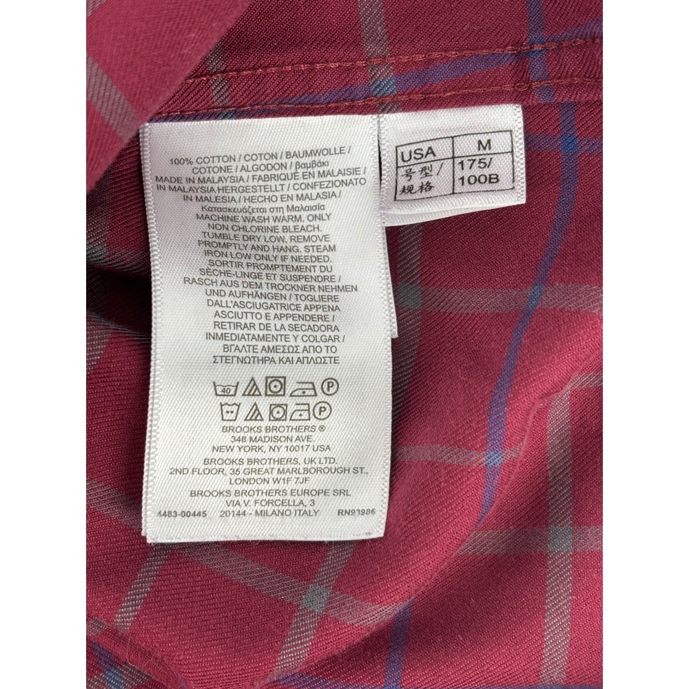 Brooks Brothers Regent Fit Non-Iron Cotton Check Shirt Mens Medium Burgundy Red - Picture 7 of 11